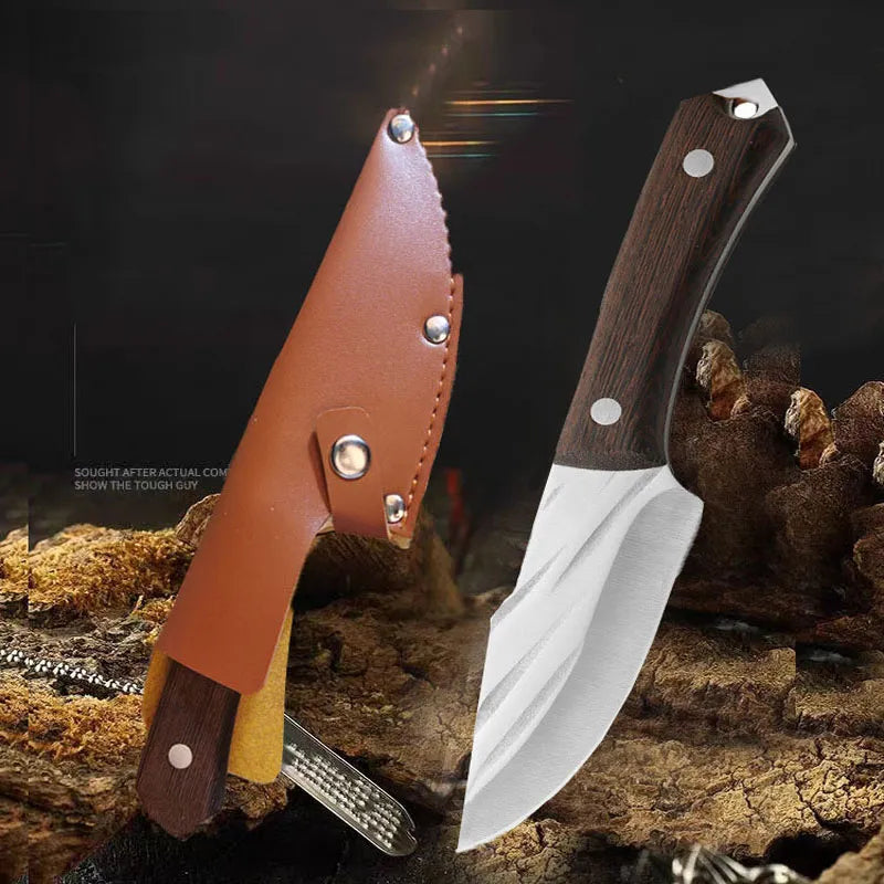 Kitchen Knife Boning Knife Outdoor Camping Knife Chef Knive Handmade Forged Knife Fishing Meat Cleaver Hunting Knife With Sheath