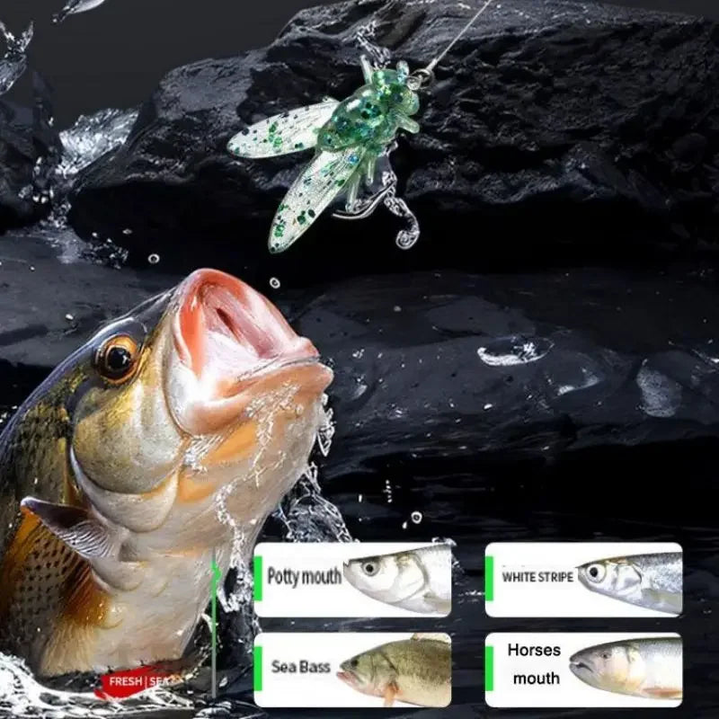 Bionic Fly Fishing Bait Winged Insect Bait White Strips Turn Up Your Mouth Sea Bass Predatory Freshwater Bait